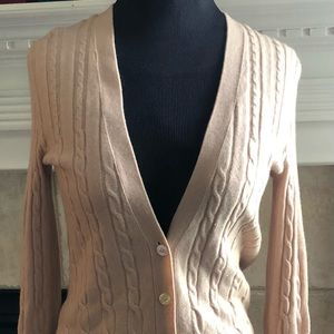 Christopher Fischer Cashmere Women Cardigan Size L Cable Knit V-Neck Buttons =L